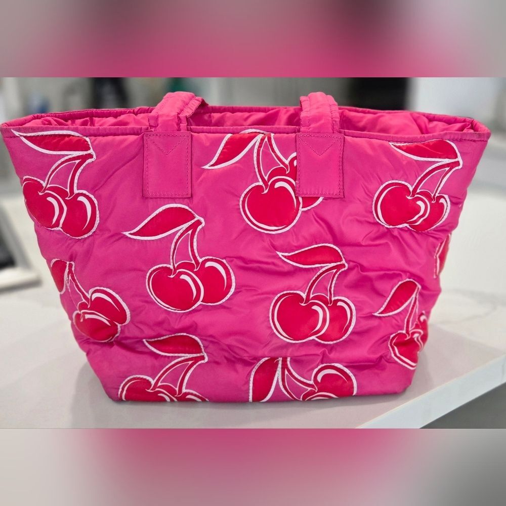 Sincerely Jules Cherry Puffer Quilted Tote Zip Top.